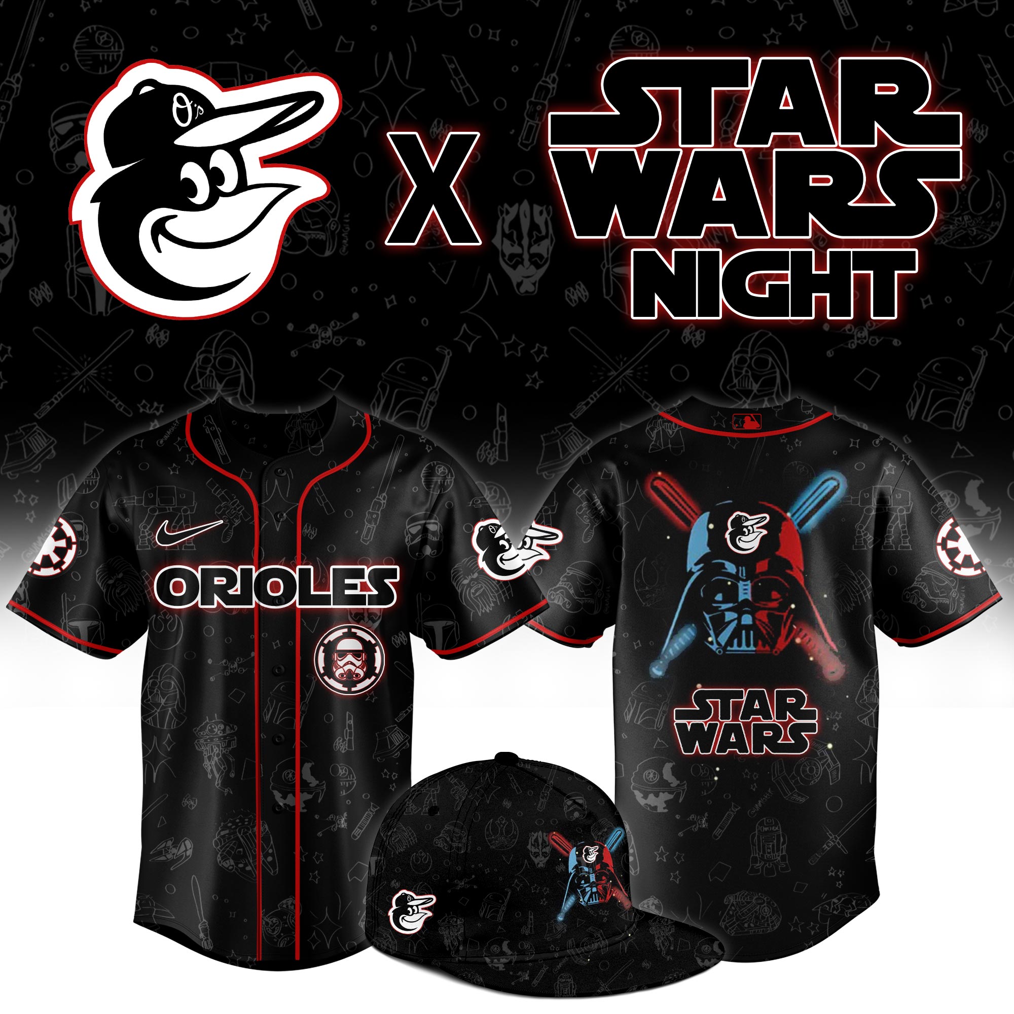 Baltimore Orioles MLB x Star Wars Night Personalized Baseball Jersey For Fans