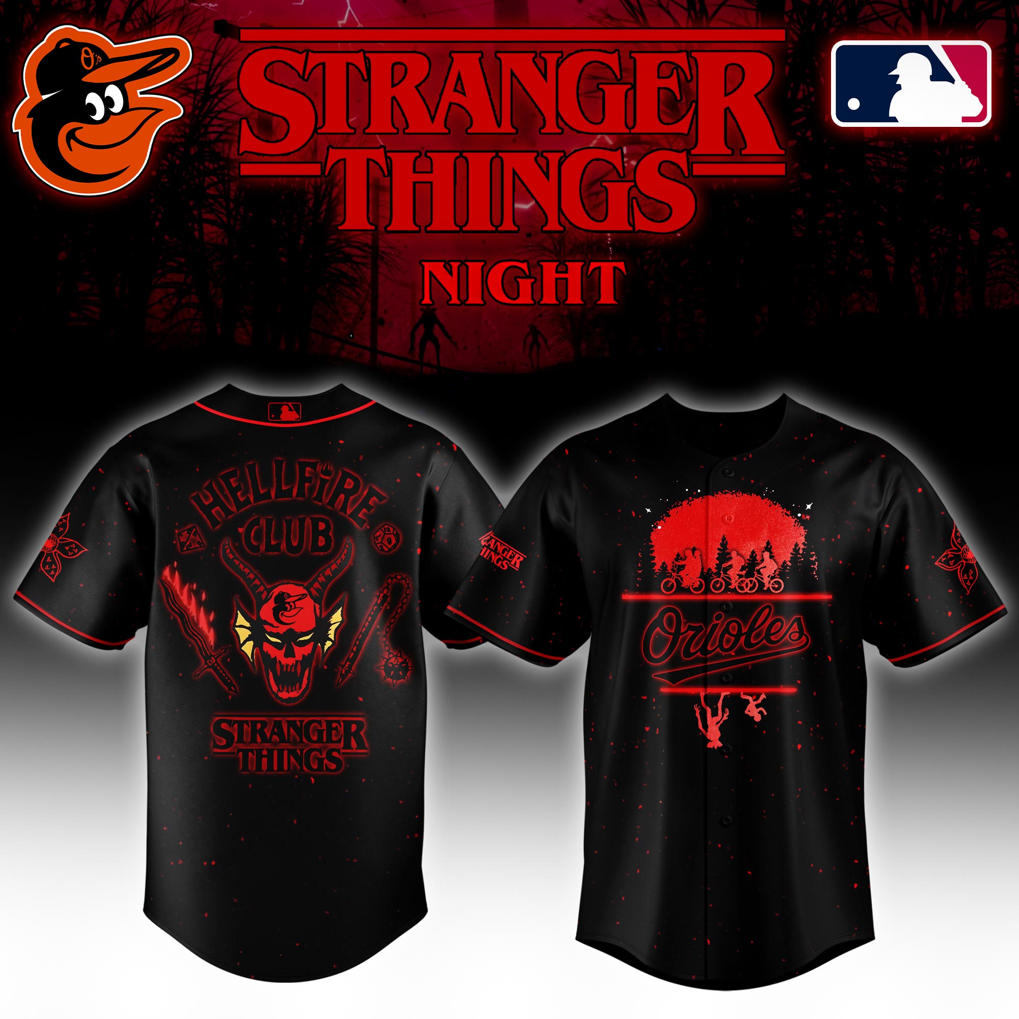 Baltimore Orioles MLB x Stranger Things Night Personalized Baseball Jersey For Fans