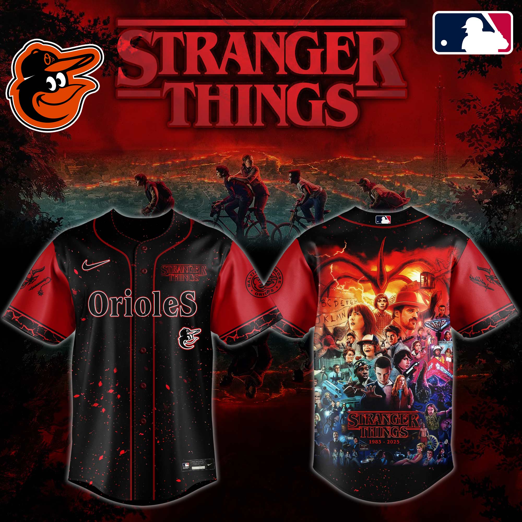 Baltimore Orioles MLB x Stranger Things Personalized Baseball Jersey For Fans