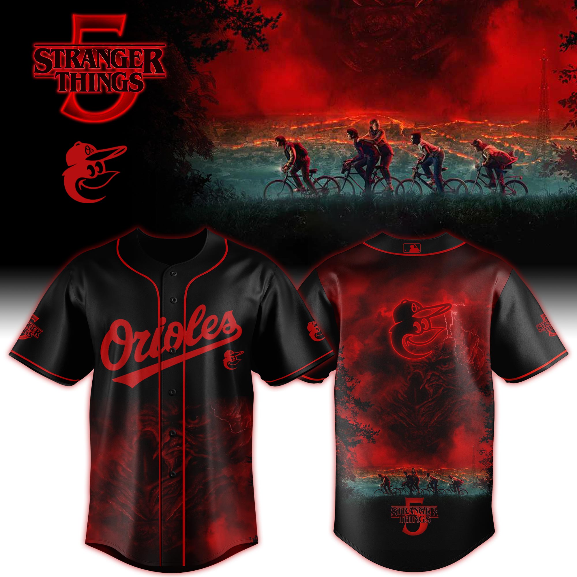 Baltimore Orioles MLB x Stranger Things Personalized Baseball Jersey For Fans
