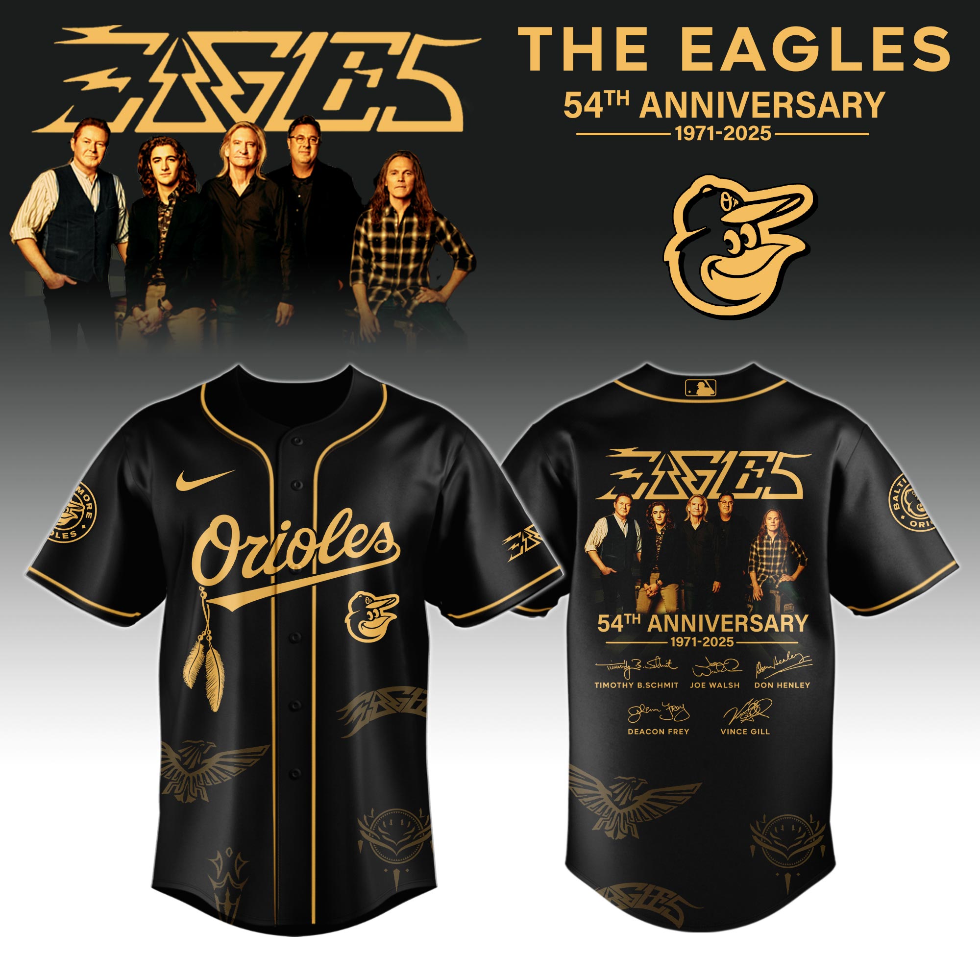 Baltimore Orioles MLB x The Eagles 54th Anniversary Tour Personalized Baseball Jersey For Fans