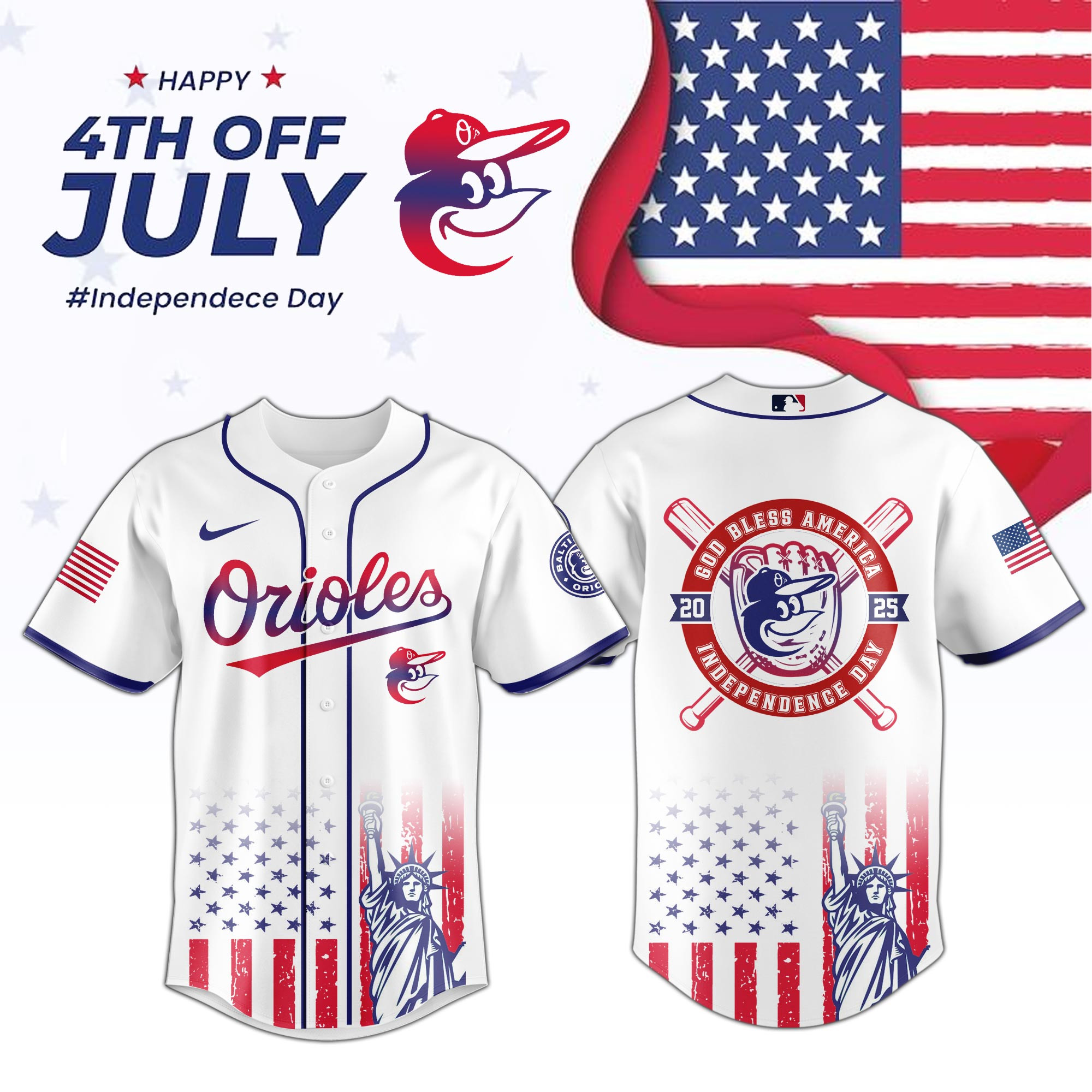 Baltimore Orioles Special Independence Day  Edition Jersey Best Gifts For Baseball Lovers