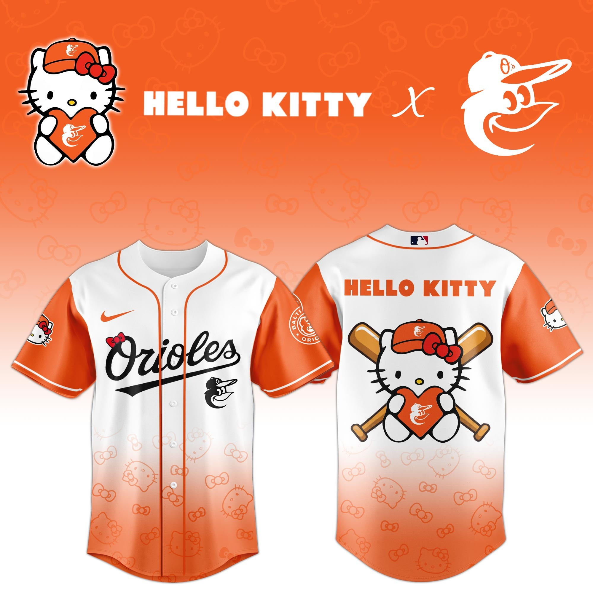 Baltimore Orioles x Hello Kitty Night Jersey MLB Fan Merch Cute Gifts For Baseball Lovers