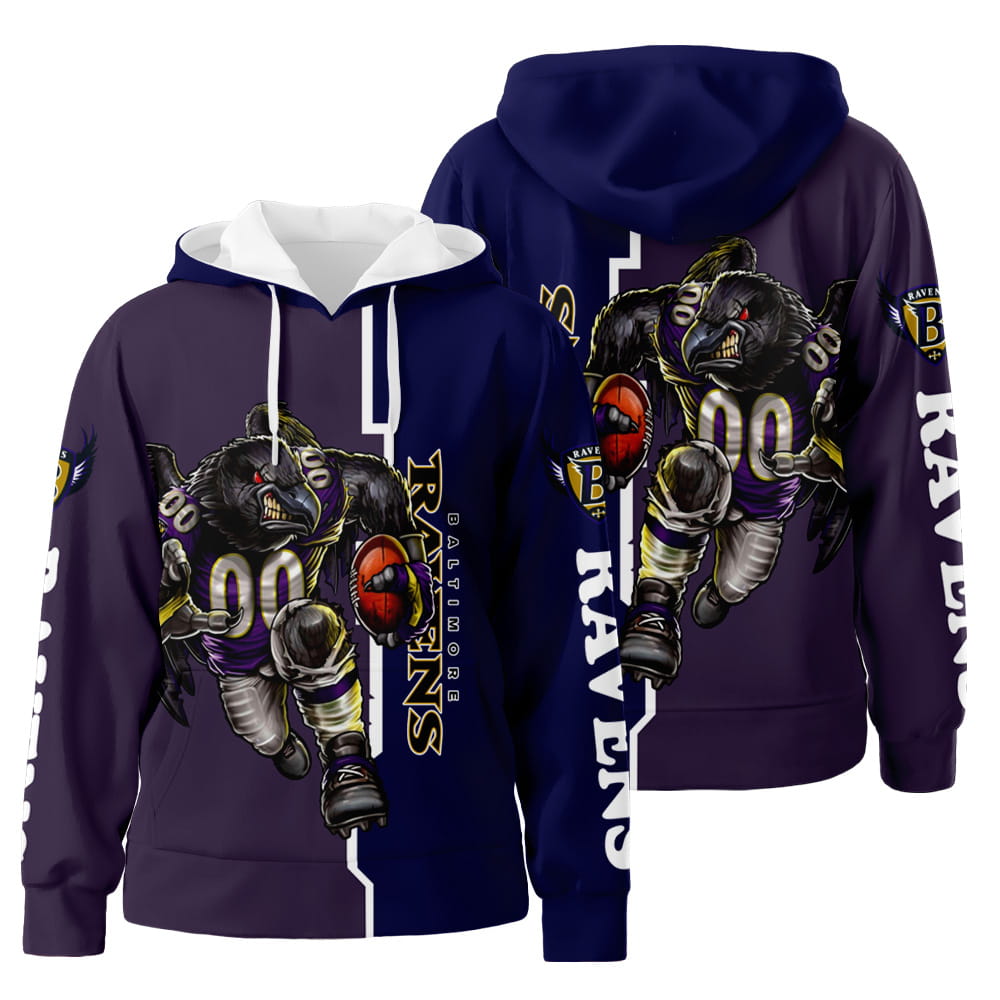 Baltimore Ravens 3D All Version 02 Unisex Over Print Hoodie Zip-Up Hoodie