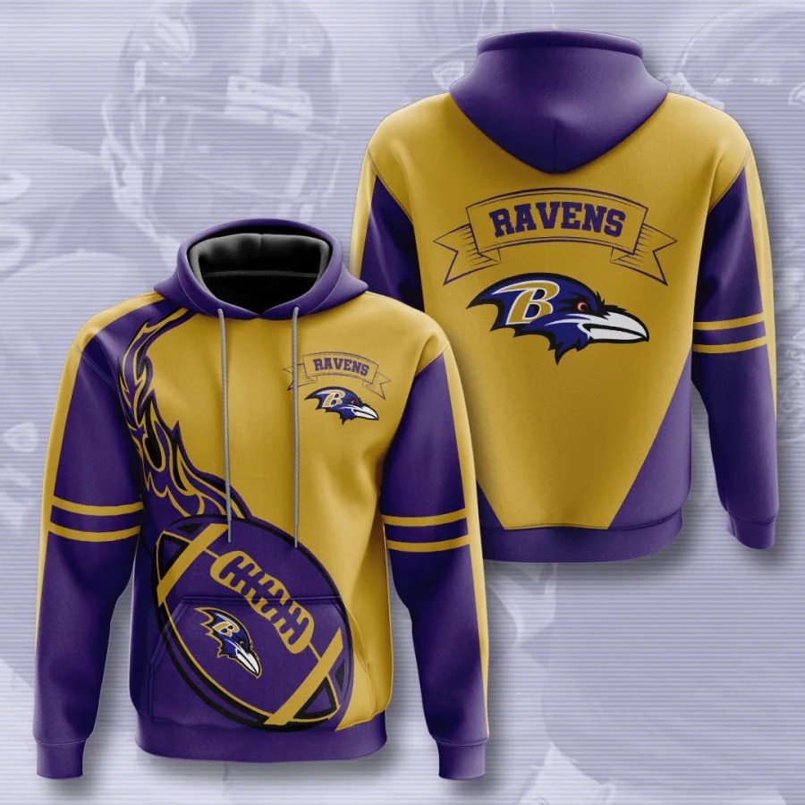 Baltimore Ravens Ball Fire V2 NFL Football Team Hoodie