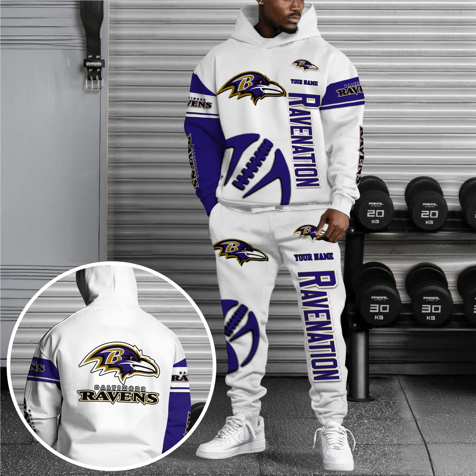 Baltimore Ravens Hoodie Sweatpants Set Custom Your name, Sport Hoodie Sweatpants Set, Sport Gifts For Fan Premium Merchandise