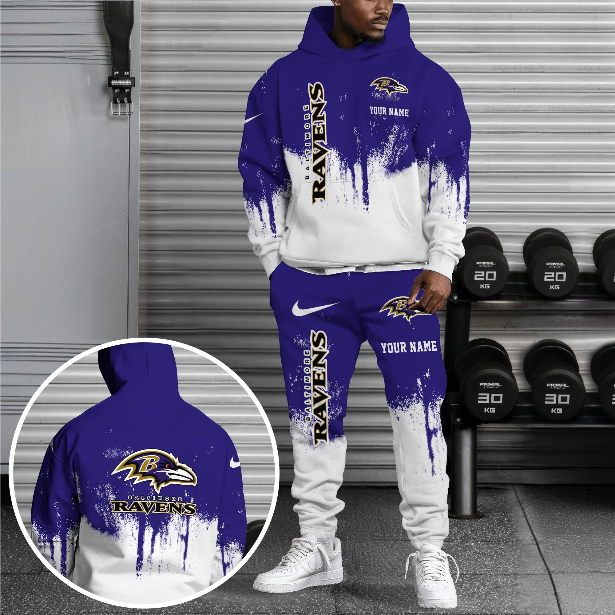 Baltimore Ravens Hoodie Sweatpants Set Custom Your name, Sport Hoodie Sweatpants Set, Sport Gifts For Fan Premium Merchandise