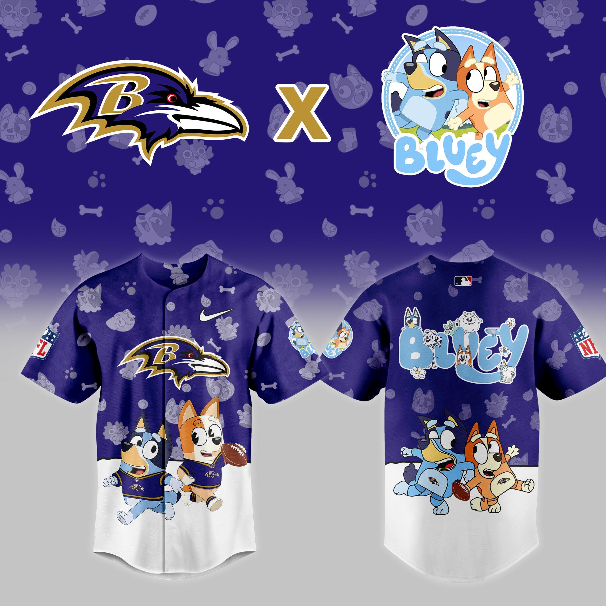 Baltimore Ravens NFL x Bluey Night Personalized Baseball Jersey For Fans