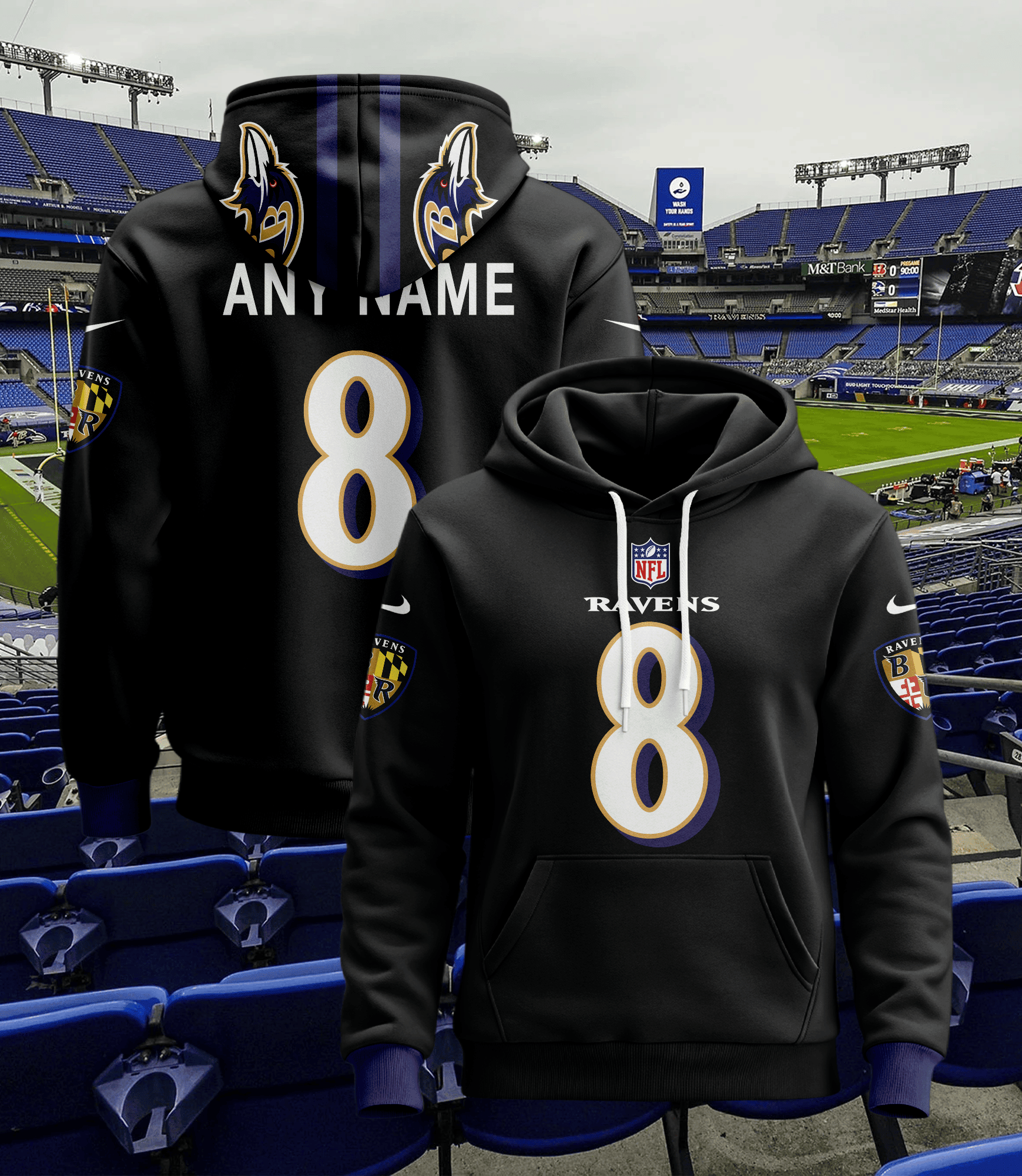 Baltimore Ravens Personalized Name And Number NFL 3D Hoodie Style 55 Premium Merchandise