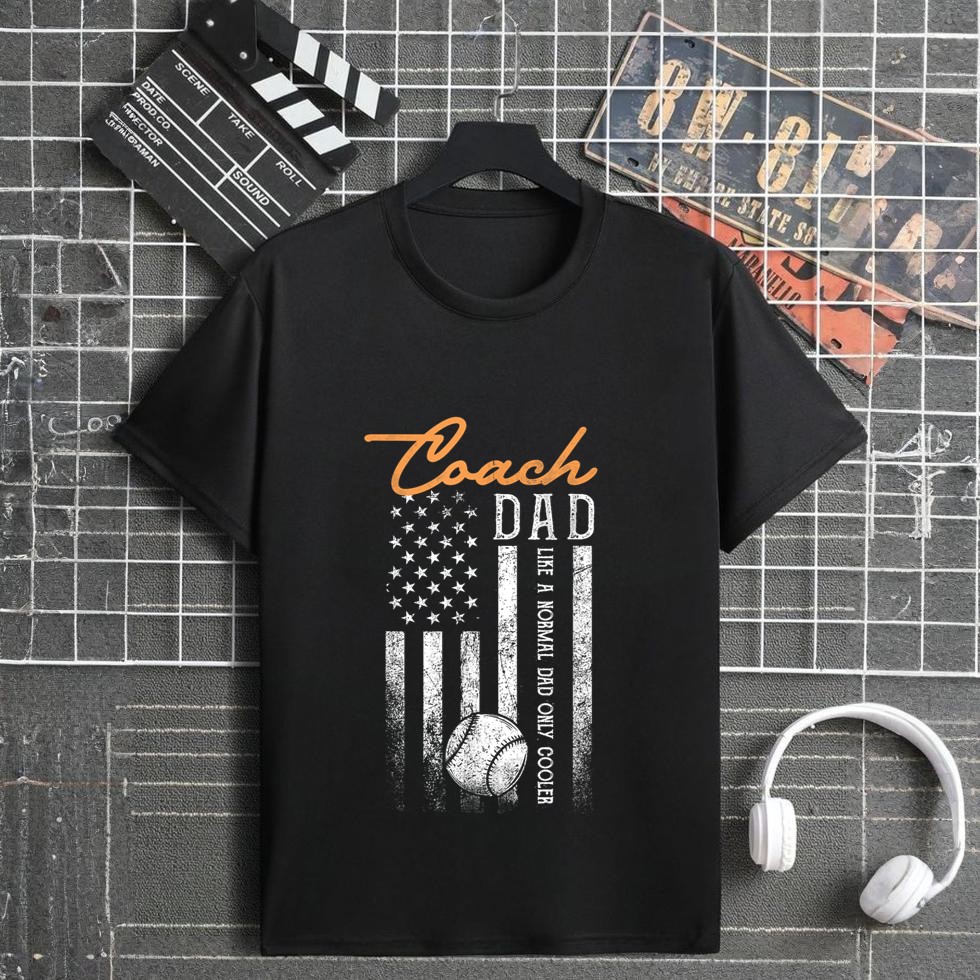Baseball Coach Dad Like A Normal Dad Only Cooler USA Flag T-Shirt