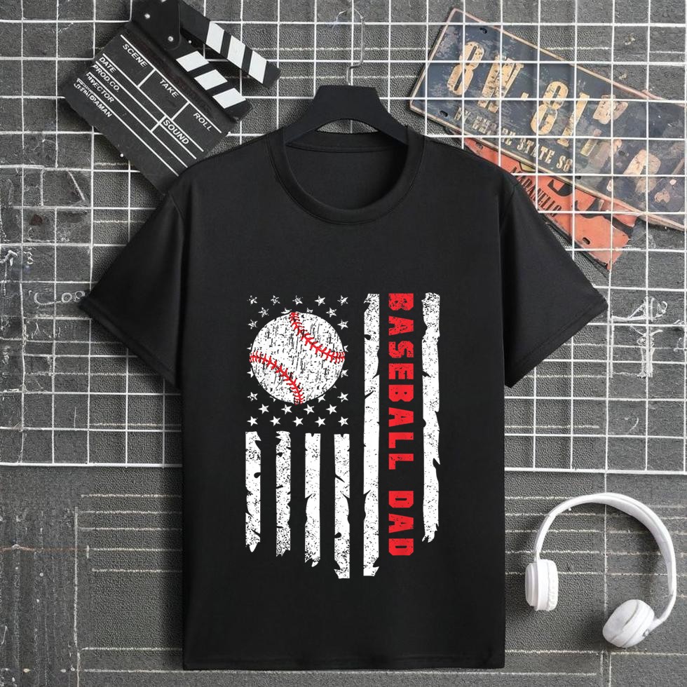 Baseball DAD USA American Flag Patriotic Dad 4th of July T-Shirt