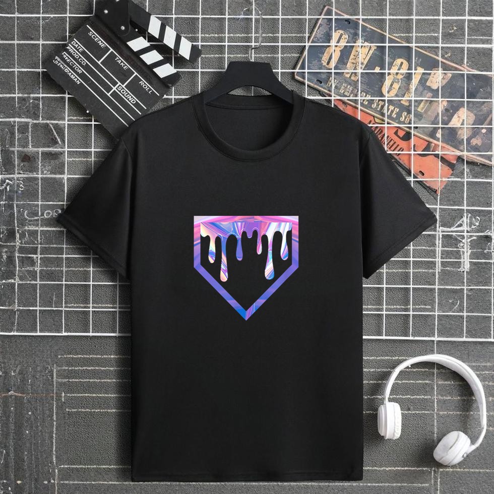 Baseball Home Plate Drip Melting Holo Design T-Shirt