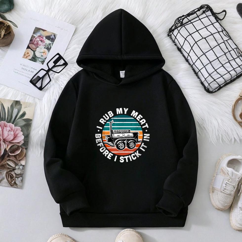 BBQ Dad Offset Smoker Pit Accessory I Rub My Meat Funny text Hoodie