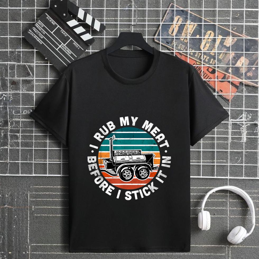 BBQ Dad Offset Smoker Pit Accessory I Rub My Meat Funny text T-Shirt