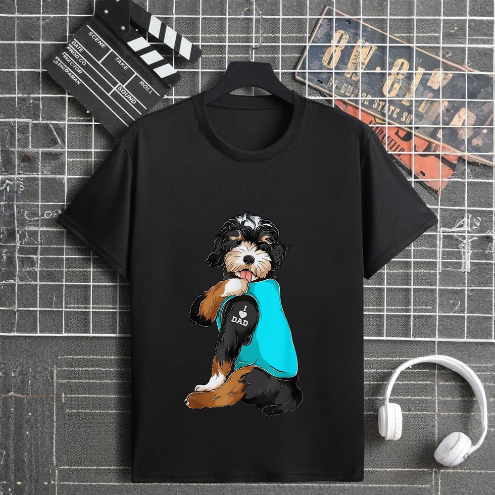 Bernedoodle I Love Dad Tattoo Apparel, Dog Dad Gifts Dads T-Shirt