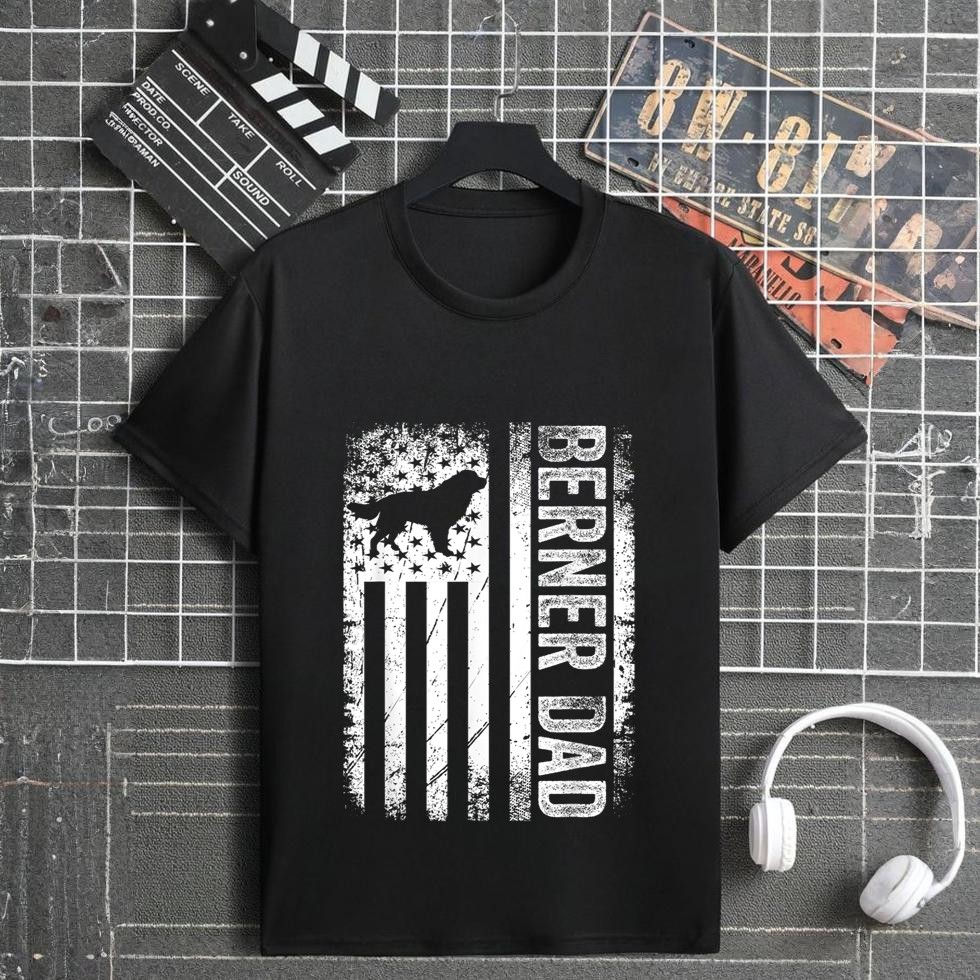 Bernese Dad Berner Mountain Dad American US Flag Dog T-Shirt