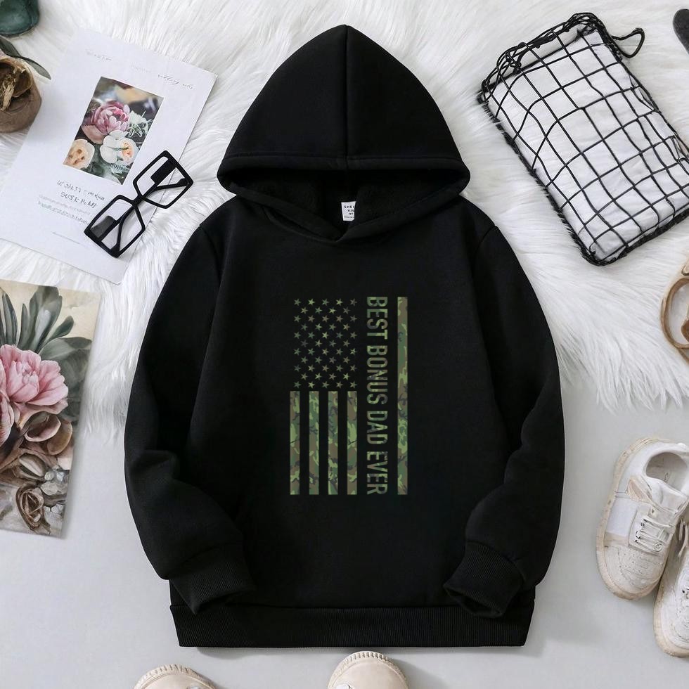 Best bonus dad ever US american military camouflage flag Hoodie