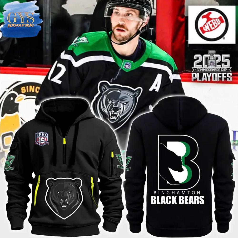 Binghamton Black Bears FPHL 15th Anniversary Quarter Zip Hoodie Premium Merchandise