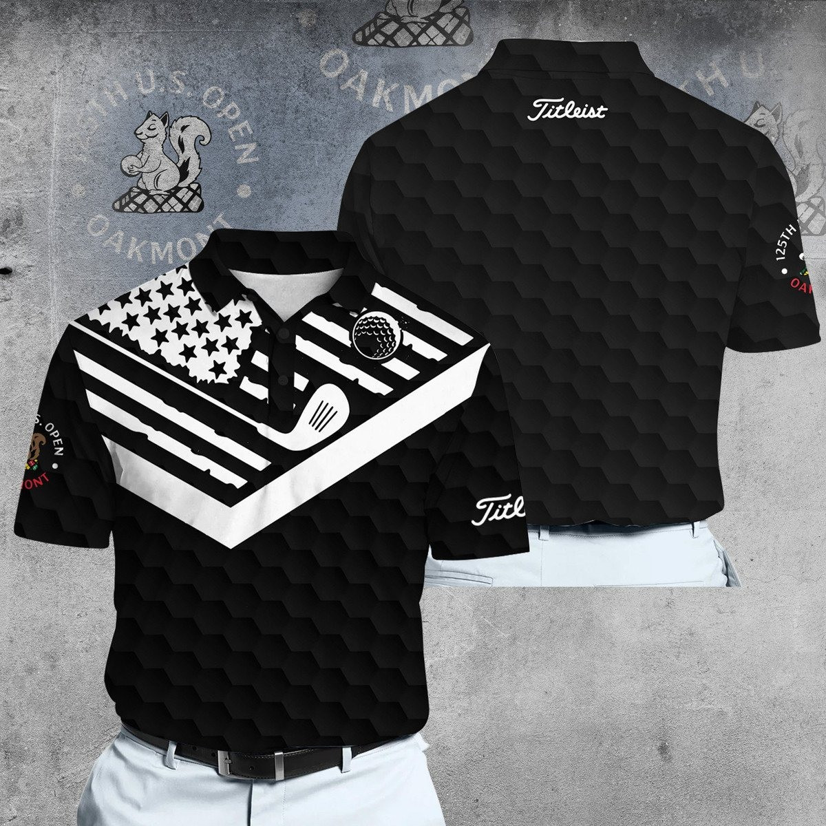 Black Golf Pattern 125th US Open Dynamic Microfiber Men Polo Shirt Gifts For Male Golfers