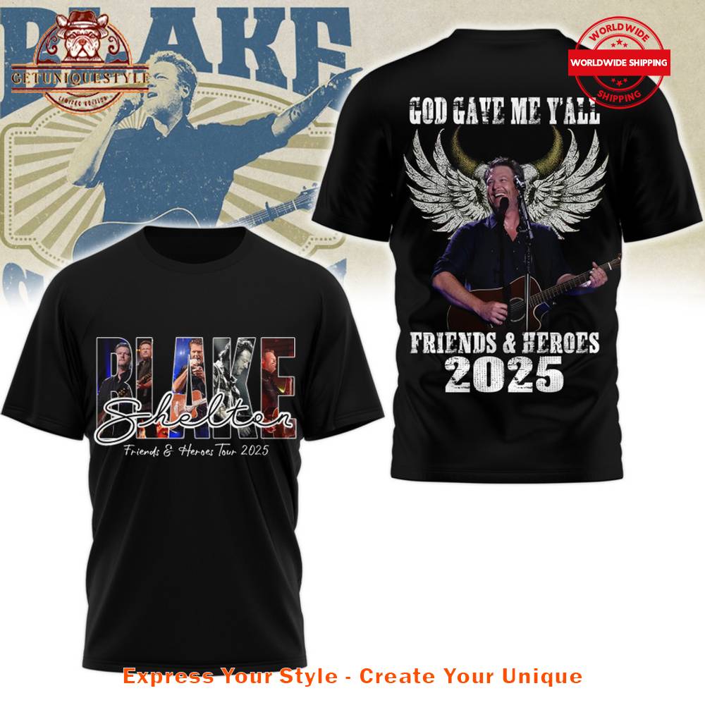 Blake Shelton Friends And Heroes Tour 2025 T-shirt Premium Merchandise