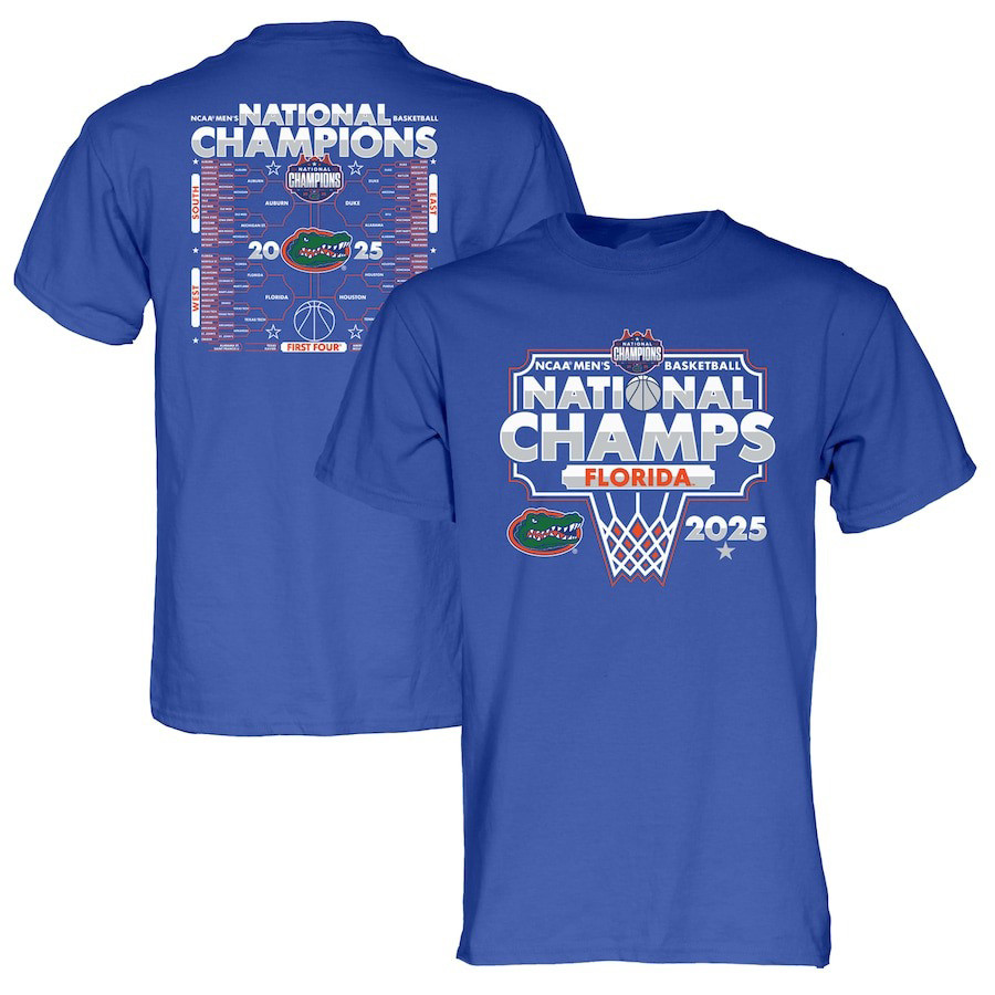 Blue 84 Royal Florida Gators 2025 NCAA Men's Basketball National Champions Bracket T-Shirt