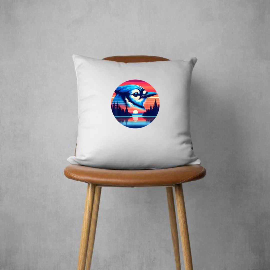Blue Jay Bird Sunset Retro Style Safari Vintage 70s Pillows
