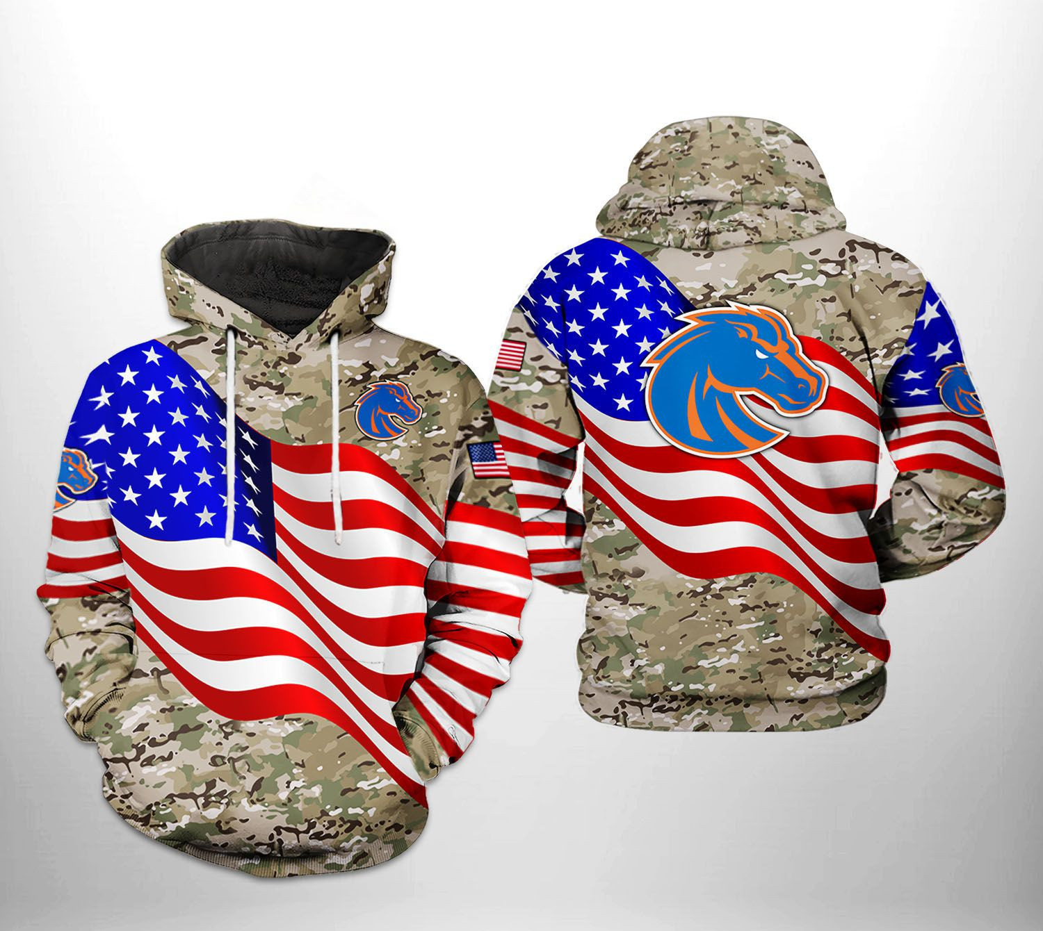 Boise State Broncos NCAA US Flag Camo Veteran Hoodie Zip Hoodie