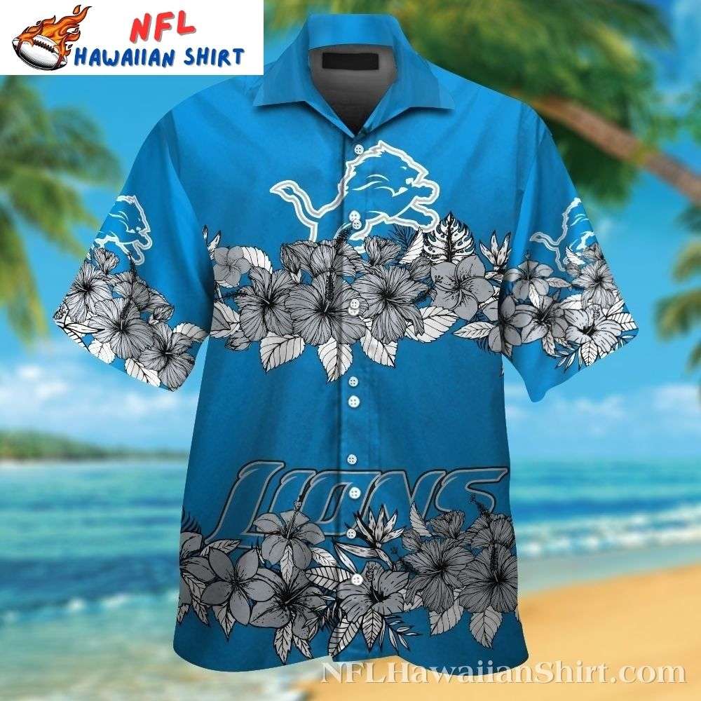 Bold Blue Detroit Lions Hibiscus Hawaiian Tropical Shirt Gift For Sport Music Fans