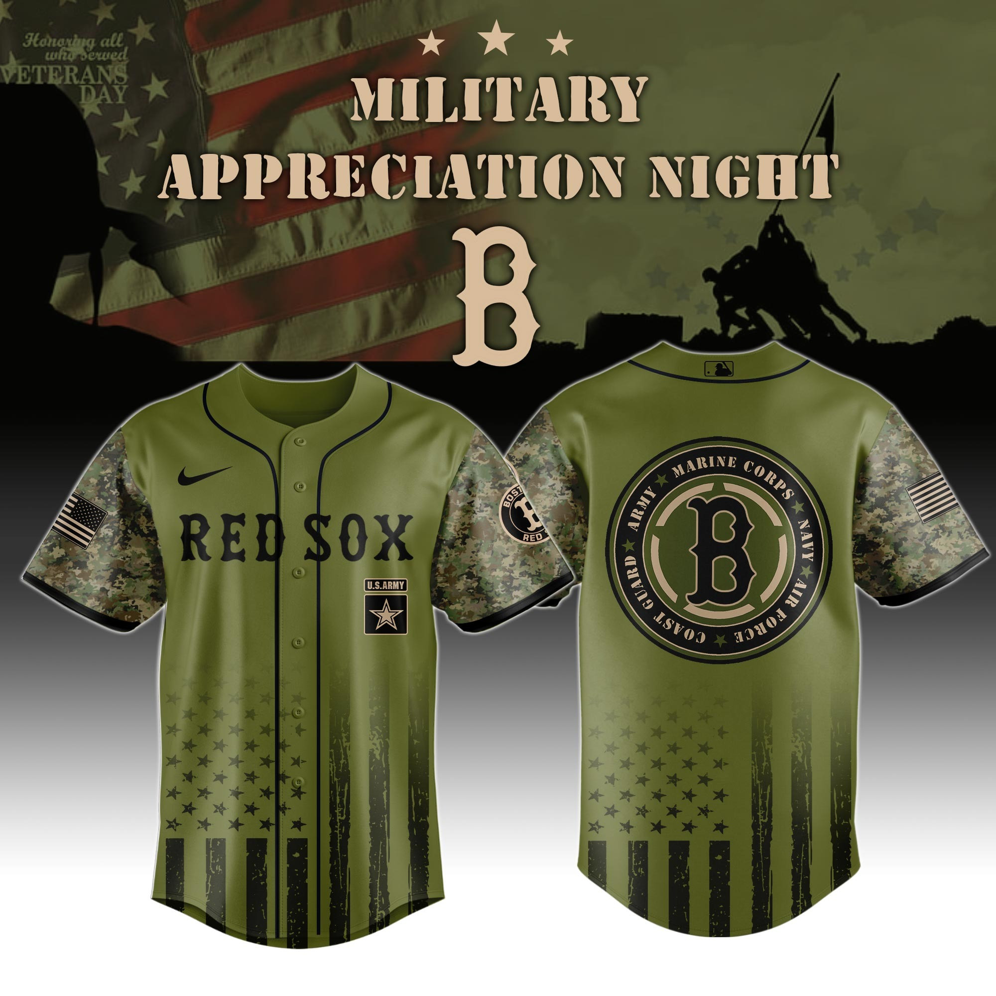 Boston Red Sox Diamondbacks MLB x Military Appreciation Night US Army Jersey Gifts For Fans