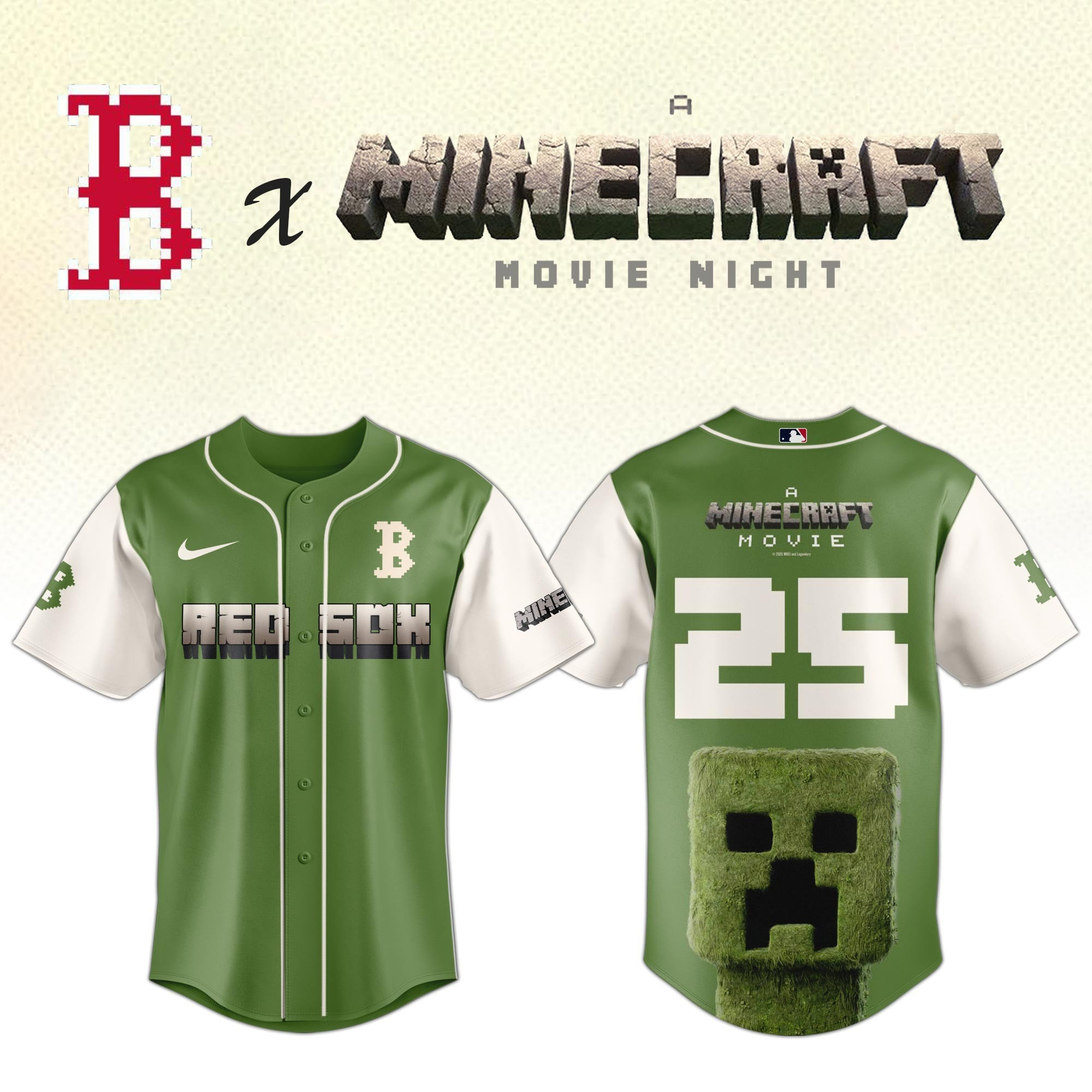 Boston Red Sox MLB x A MINECRAFT MOVIE Night Jersey Fan Merch Gifts For Him