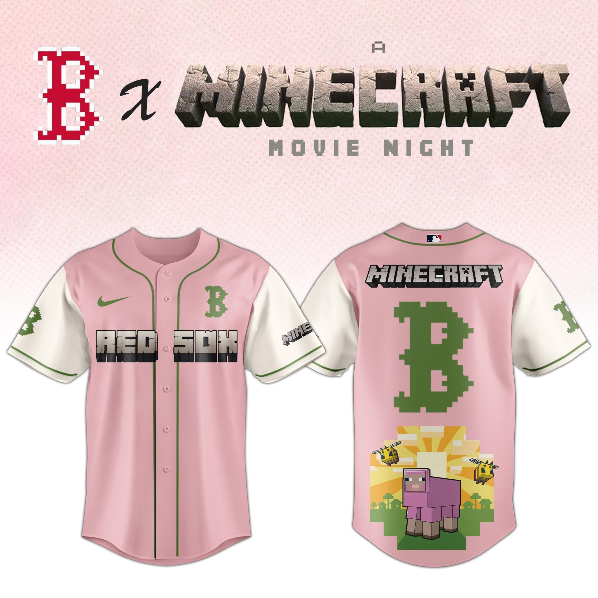 Boston Red Sox MLB x A MINECRAFT MOVIE Night Jersey Unique Gifts For Baseball Fans