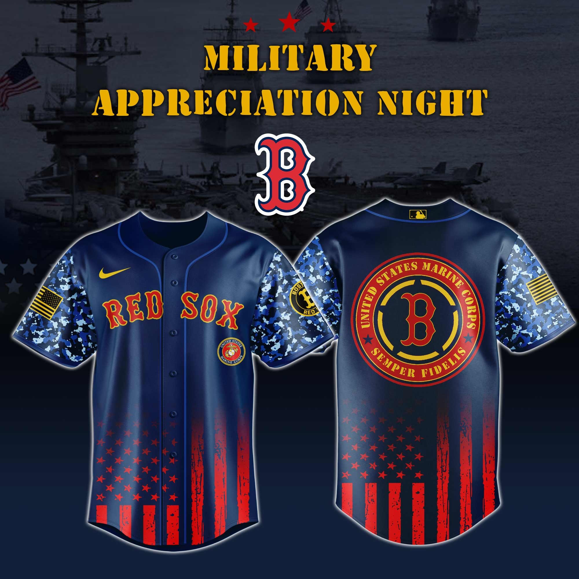 Boston Red Sox MLB x Marine Corps Military Appreciation Night Jersey s 2025 Boston Red Sox Merch