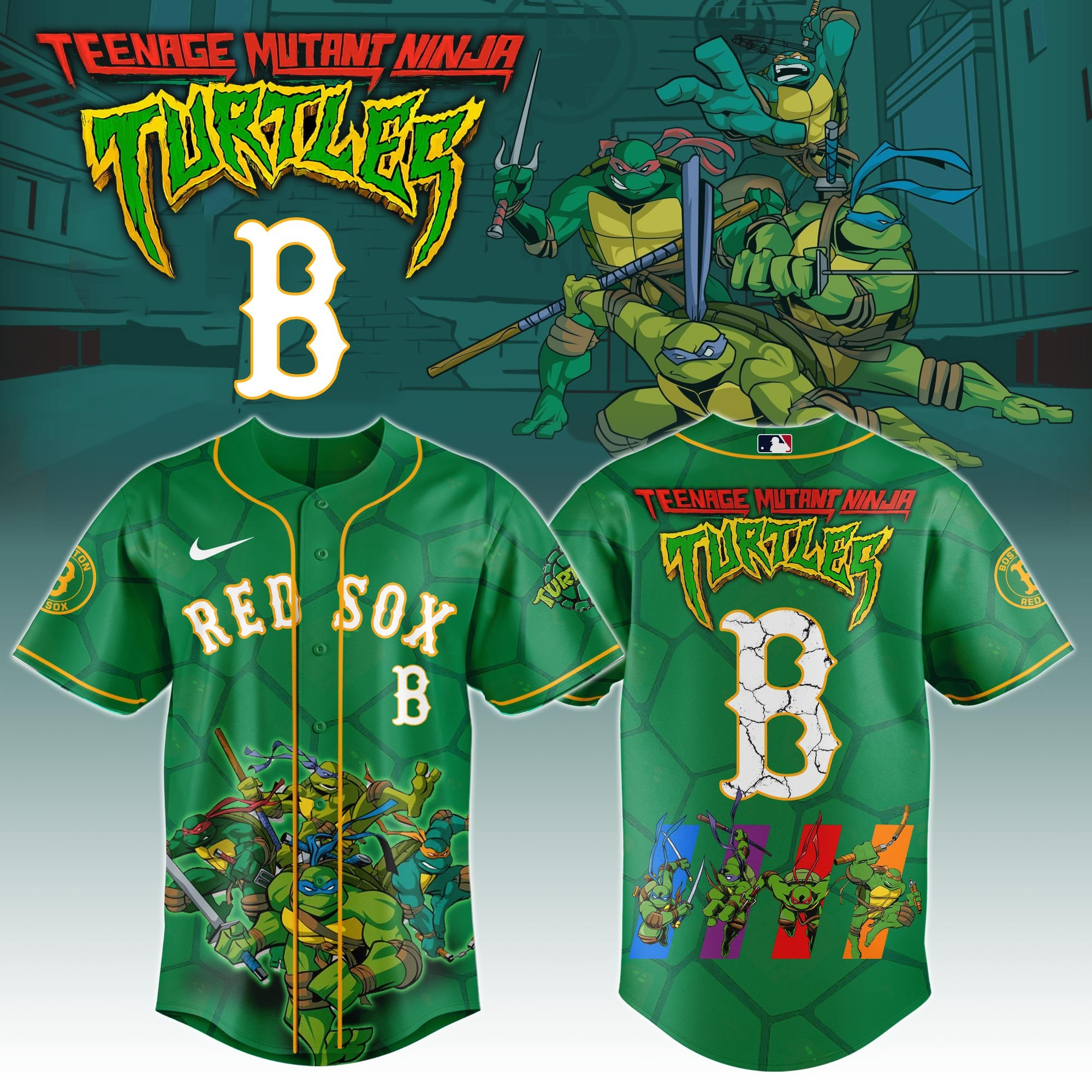 Boston Red Sox Ninja Turtles Night Game Jersey MLB Baseball Fan Merch Ninja Turtles Gifts