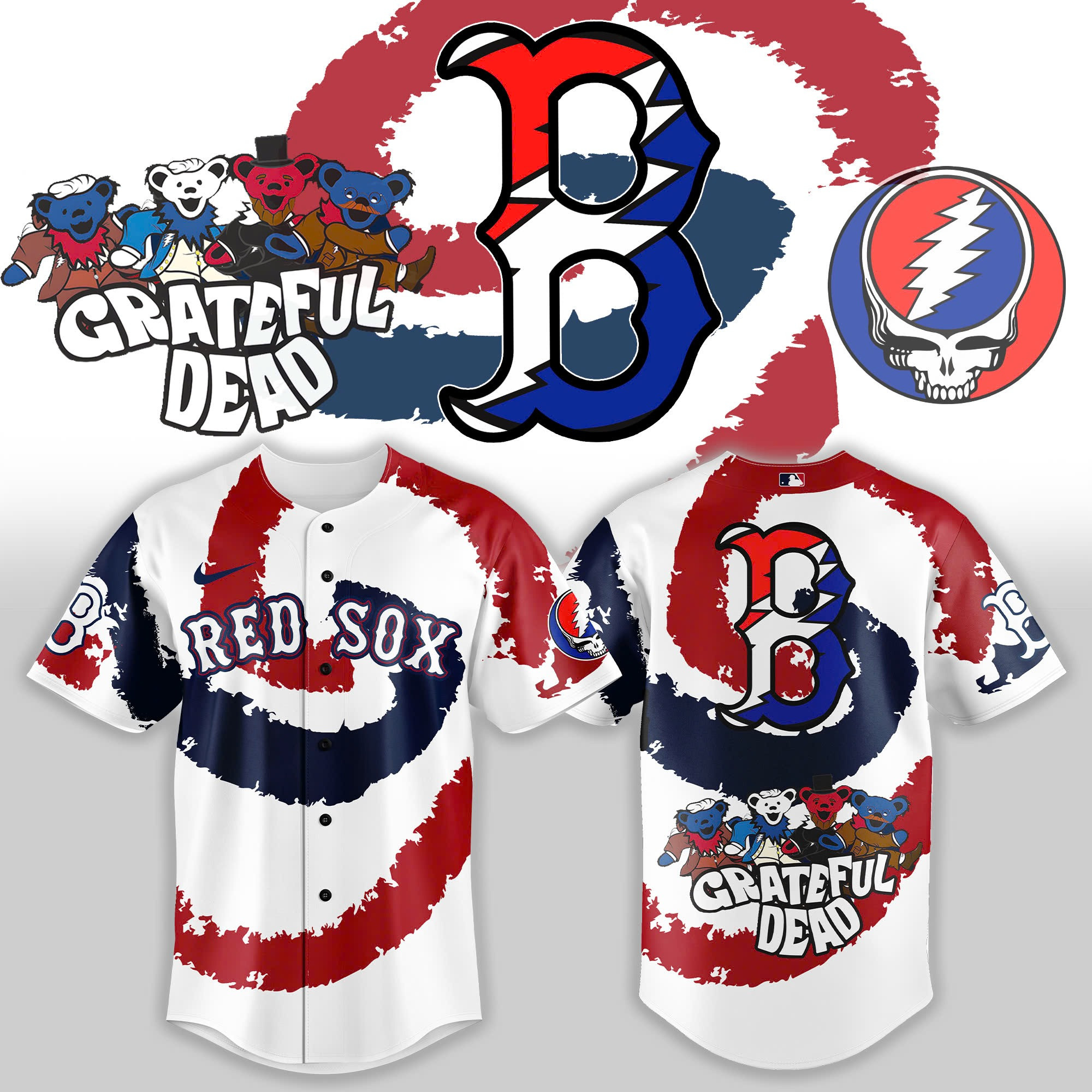 Boston Red Sox x Grateful Dead Night Baseball Jersey Presents For Baseball Lovers