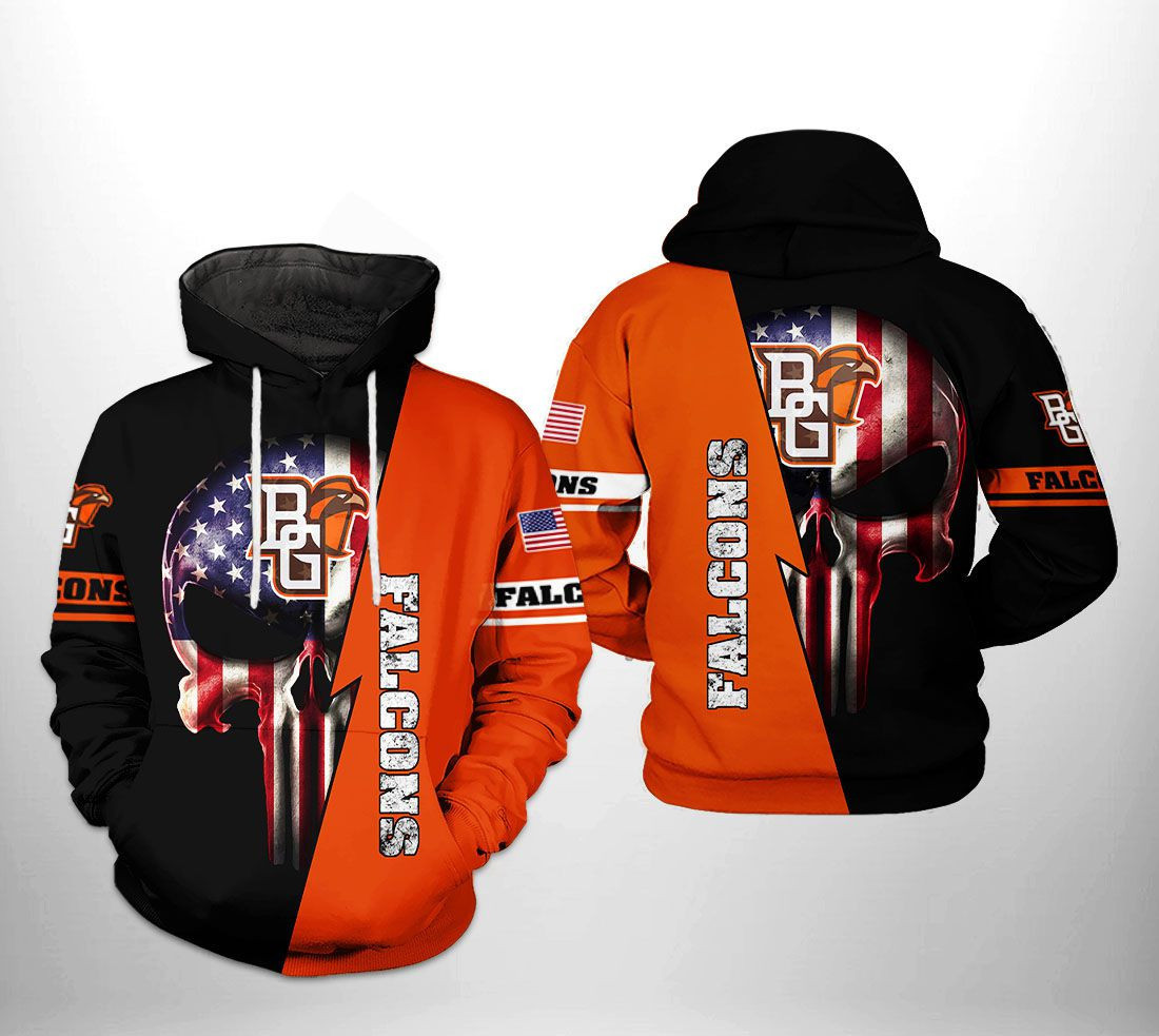 Bowling Green Falcons NCAA US Flag Skull Hoodie  Zip Hoodie