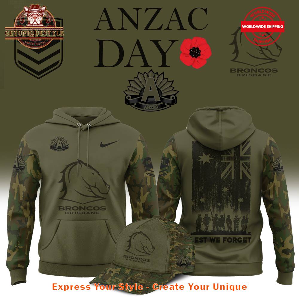 Brisbane Broncos NRL ANZAC Day 2025 Hoodie