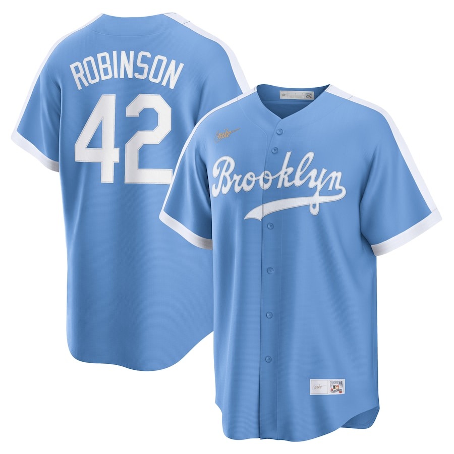 Brooklyn Dodgers Jackie Robinson Light Blue Alternate Cooperstown Collection Player Jersey Gifts For Baseball Players