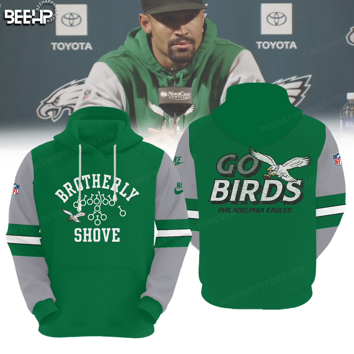 Brotherly Shove Philadelphia Eagles Kelly Green Hoodie