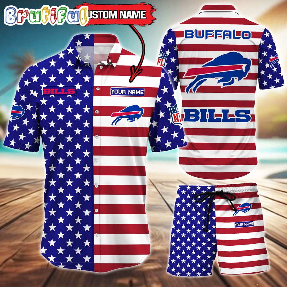 Buffalo Bills American Flag Hawaii Shirt, NFL Sport American Flag Hawaiian Shirt And Shorts Set Mens Gift For Sport Music Fans