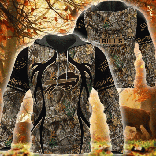 Buffalo Bills Hunting Camo Zip Football 3D printed Sweatshirt Hoodie Zipped Hoodie