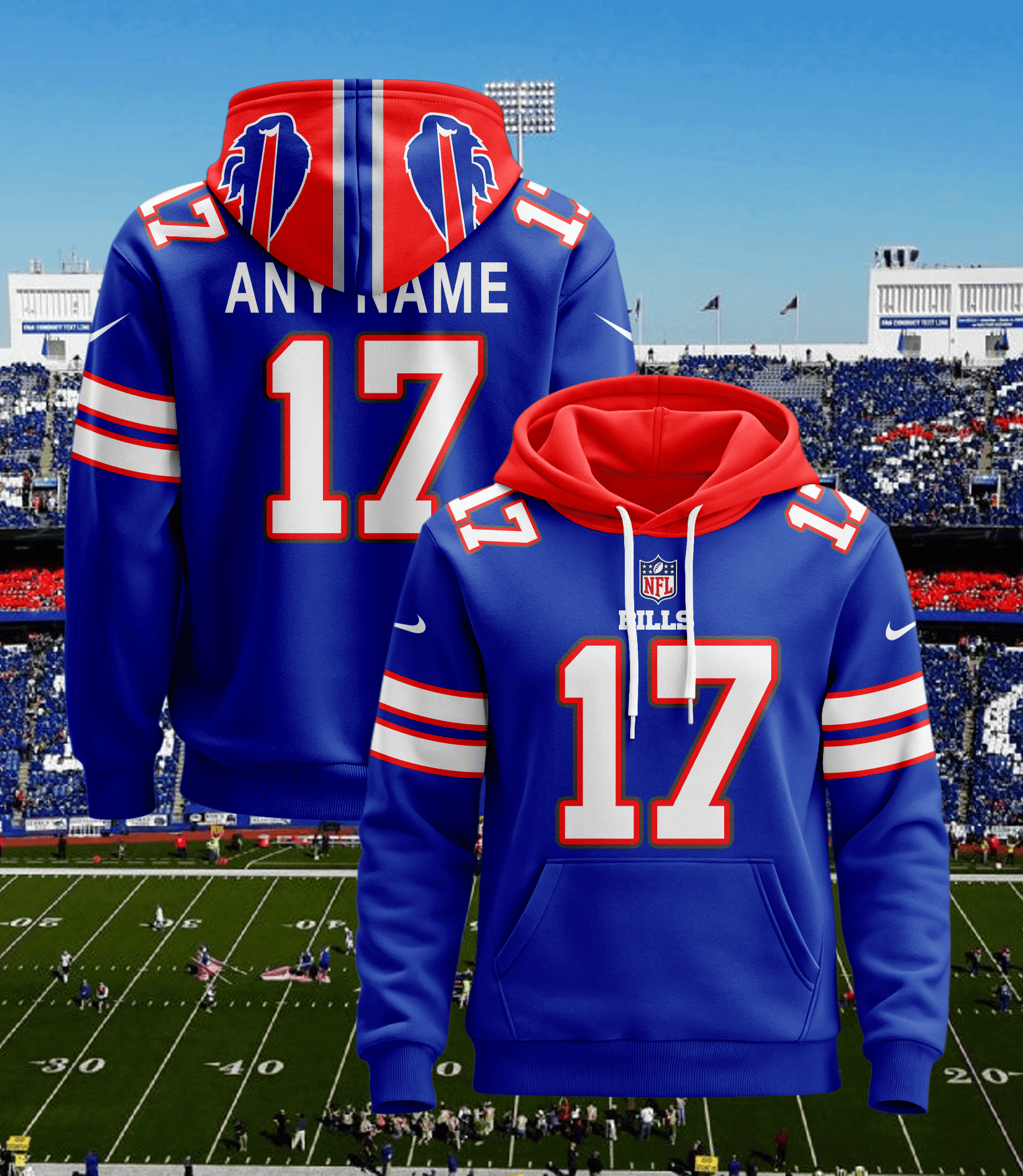 Buffalo Bills Personalized Name And Number NFL 3D Hoodie Version 44