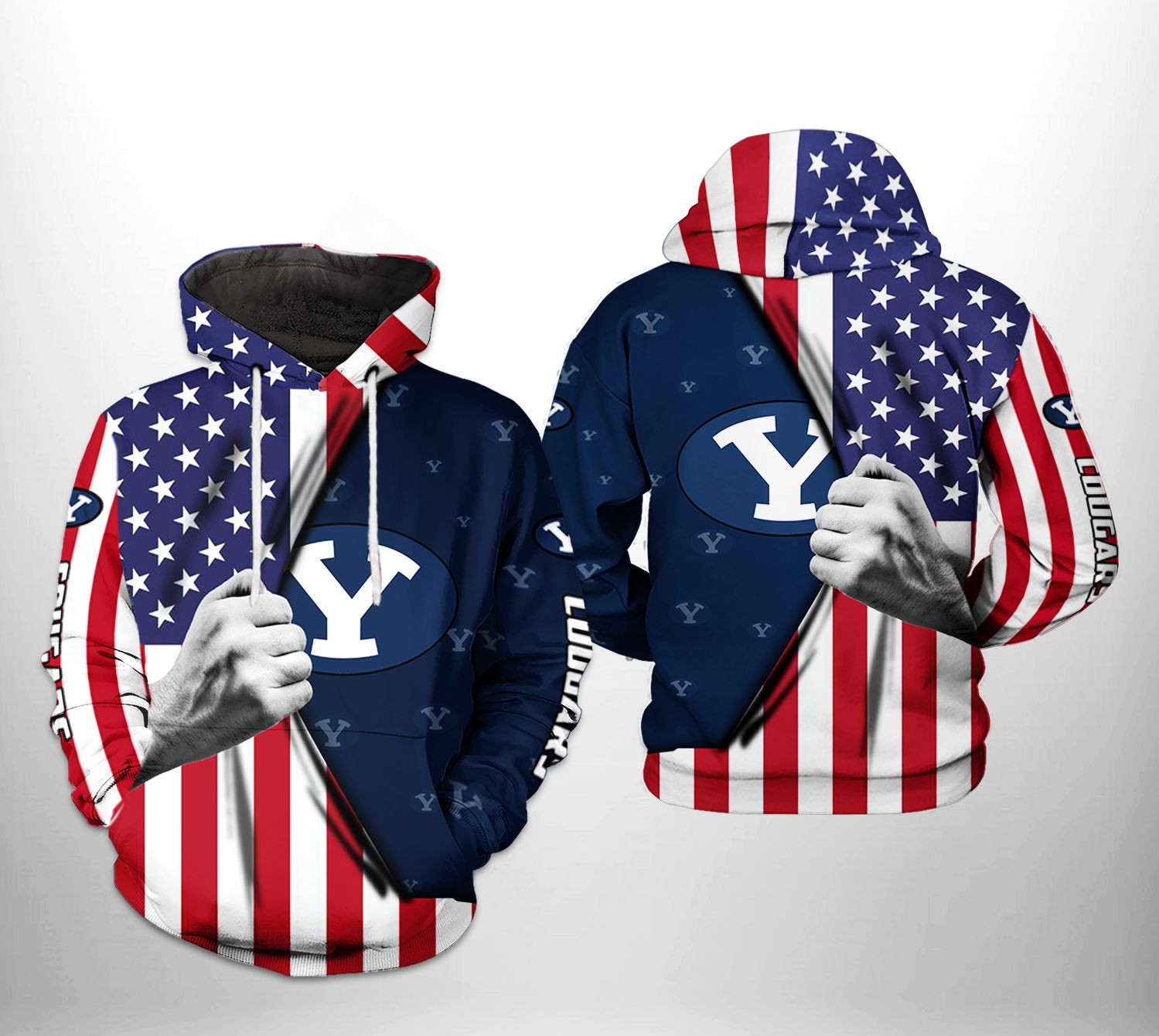 BYU Cougars NCAA US FLag Hoodie  Zip Hoodie Version 1755