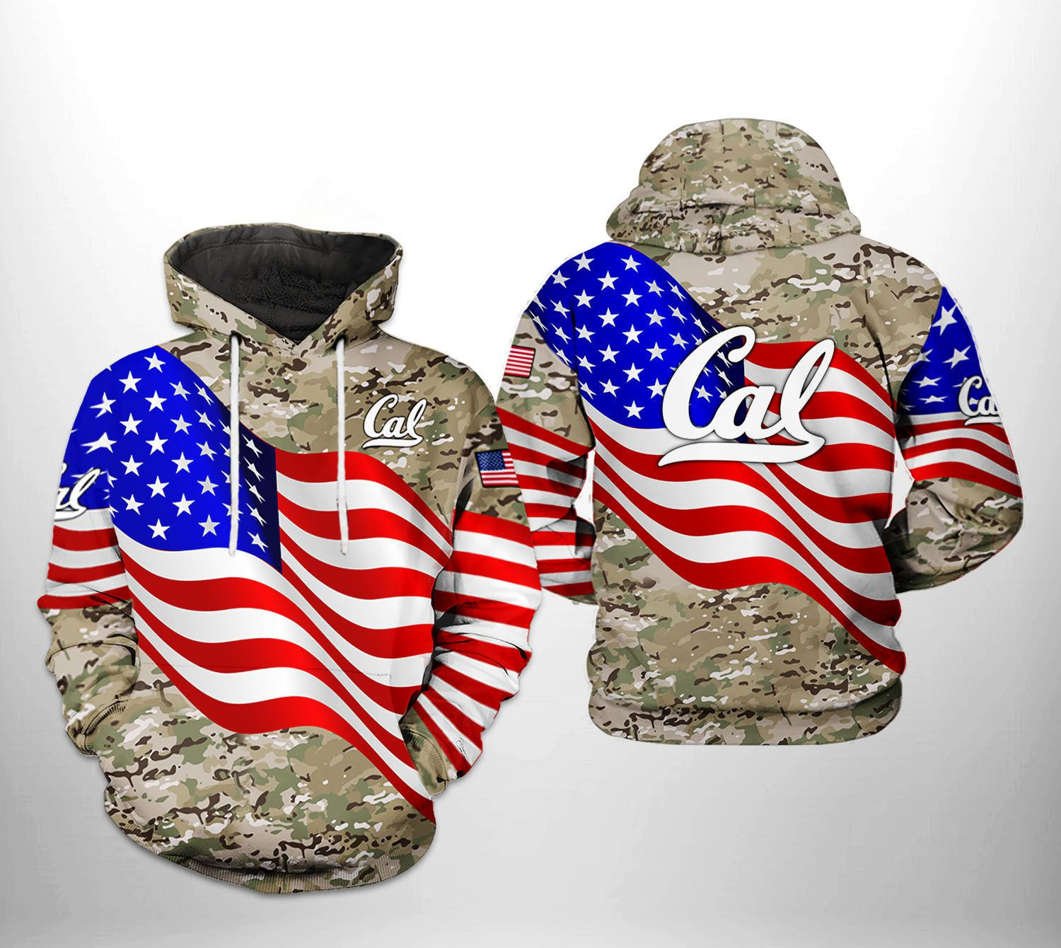 California Golden Bears NCAA US Flag Camo Veteran Hoodie  Zip Hoodie