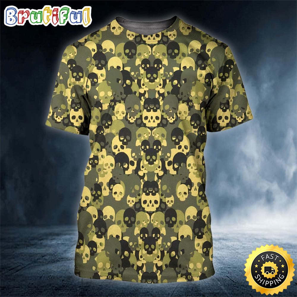 Camo Seamless Pattern Green Camouflage Skull Horror Skull 3D Shirt All Over Print T-shirt
