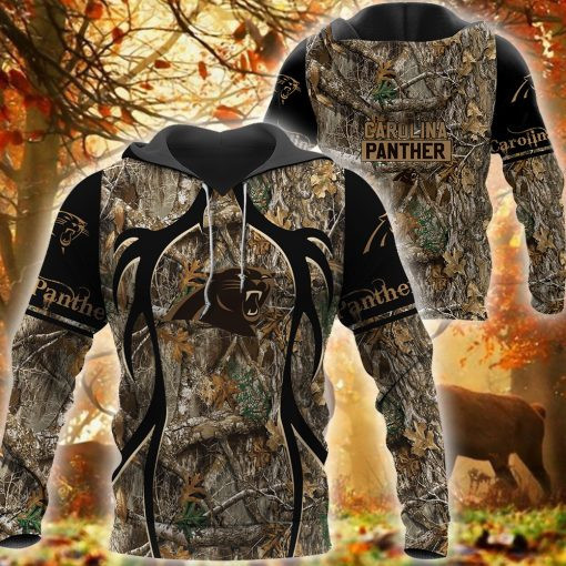Carolina Panthers Hunting Camo Zip Football 3D printed Sweatshirt Hoodie Zipped Hoodie