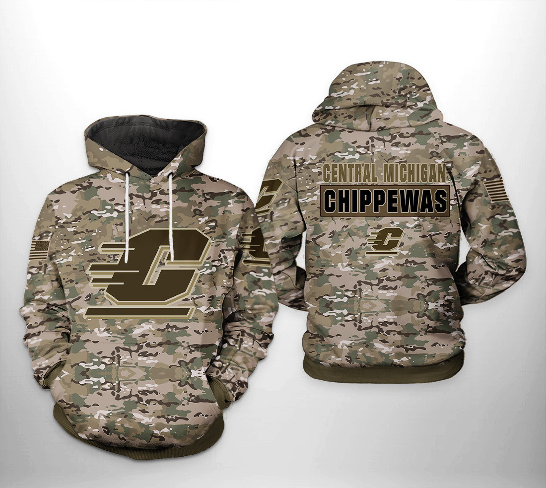 Central Michigan Chippewas NCAA Camo Veteran Hoodie  Zip Hoodie