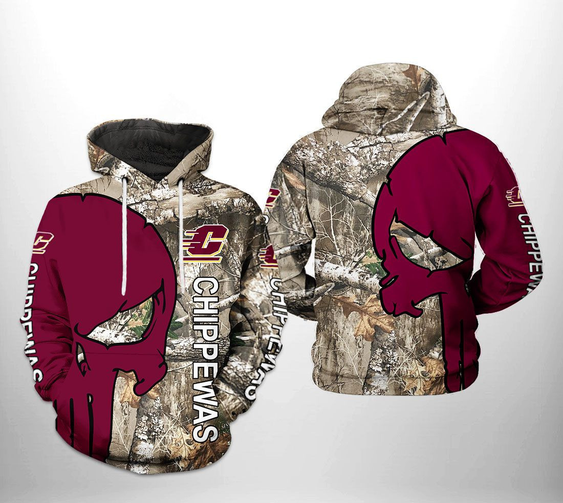 Central Michigan Chippewas NCAA Camo Veteran Hunting Hoodie  Zip Hoodie