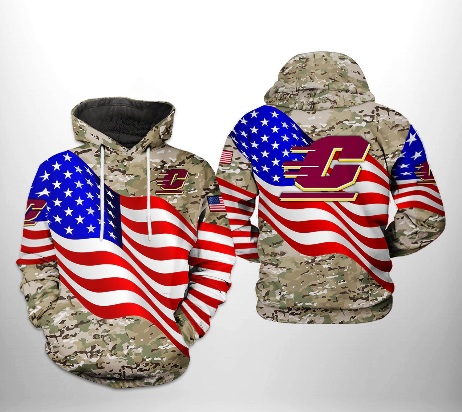 Central Michigan Chippewas NCAA US Flag Camo Veteran Hoodie  Zip Hoodie