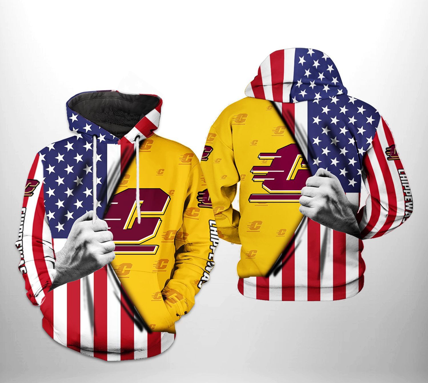 Central Michigan Chippewas NCAA US FLag Hoodie  Zip Hoodie Version 969