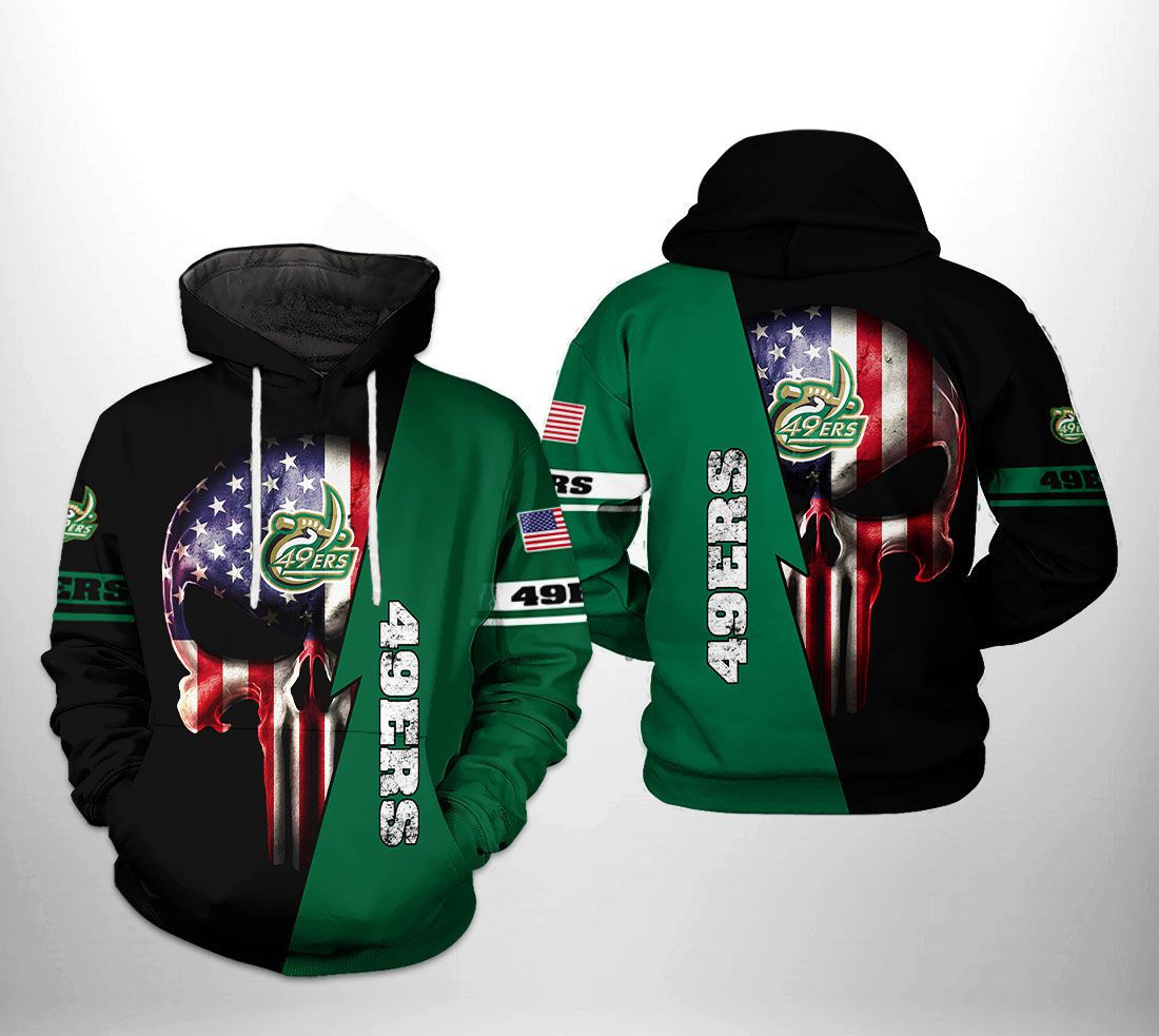 Charlotte 49ers NCAA US Flag Skull Hoodie  Zip Hoodie